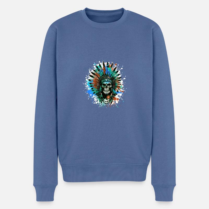 Indianer Häuptling Totenkopf - Männer Premium Bio Pullover - Taubenblau