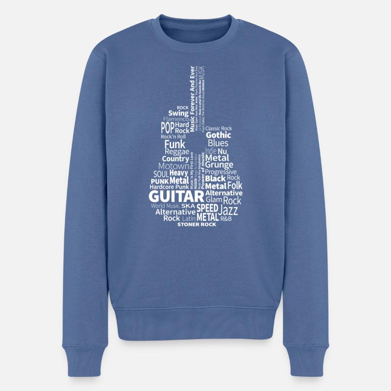 Guitar White - auf dunkel - Männer Premium Bio Pullover - Taubenblau