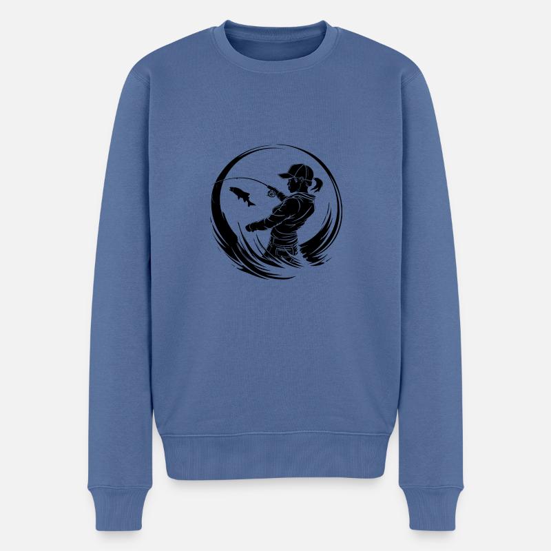 Silhouette de pêche pêcheur - Pull Premium bio Homme - bleu pigeon