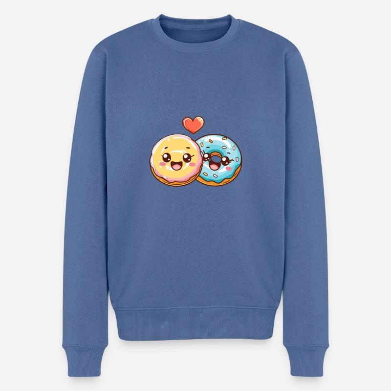Donuts Paar Liebe Herz Valentinstag - Männer Premium Bio Pullover - Taubenblau