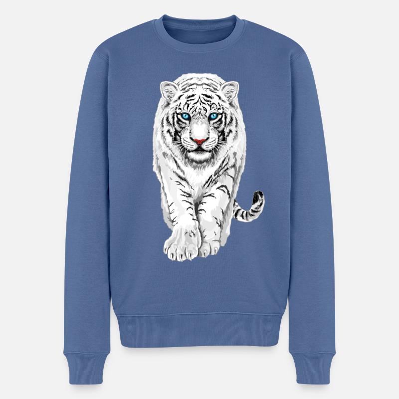 Weißer Tiger - Männer Premium Bio Pullover - Taubenblau