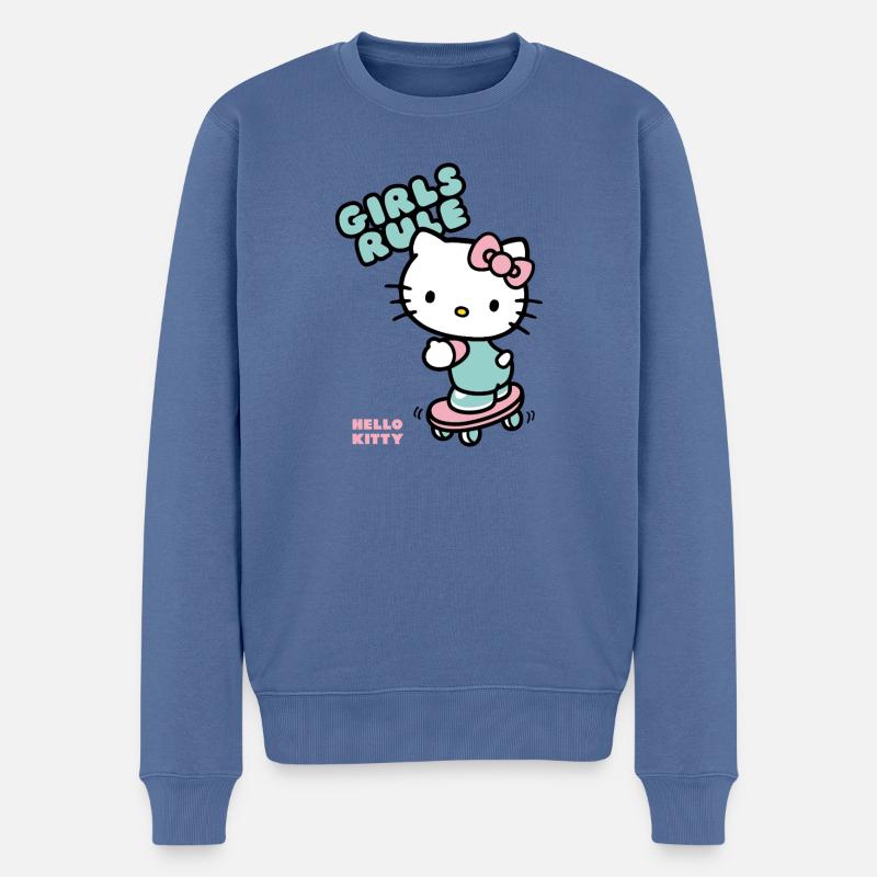 Hello Kitty Auf Einem Skateboard Mit Girls Rule - Männer Premium Bio Pullover - Taubenblau