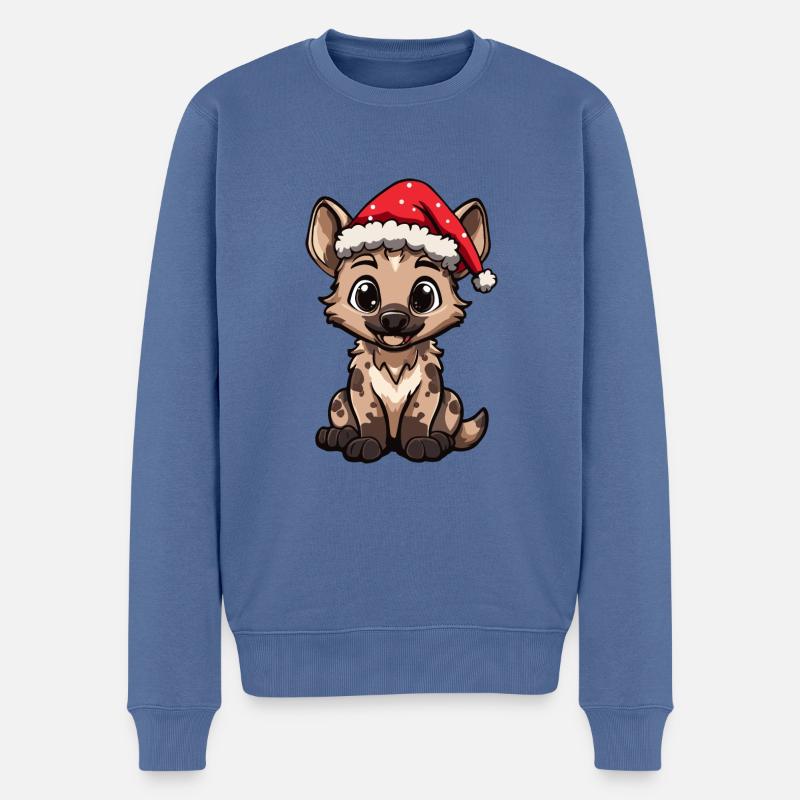 Hyène Noël mignon - Pull Premium bio Homme - bleu pigeon