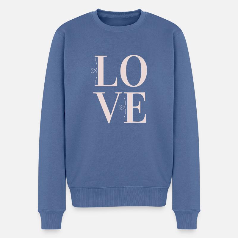 Love - Liebe - Männer Premium Bio Pullover - Taubenblau