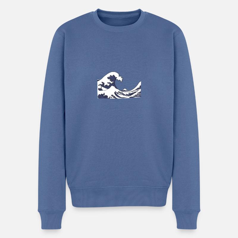 Die große Welle vor Kanagawa - Männer Premium Bio Pullover - Taubenblau