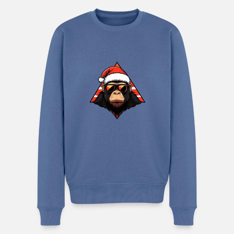Singe Noël Cool - Pull Premium bio Homme - bleu pigeon