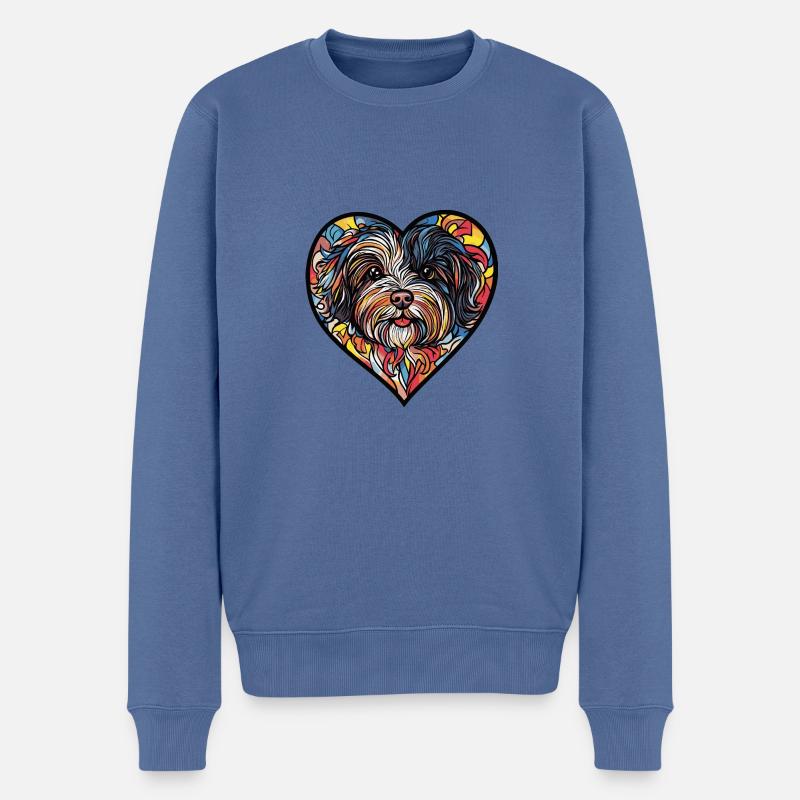 Chien Bichon Coeur Amour - Pull Premium bio Homme - bleu pigeon