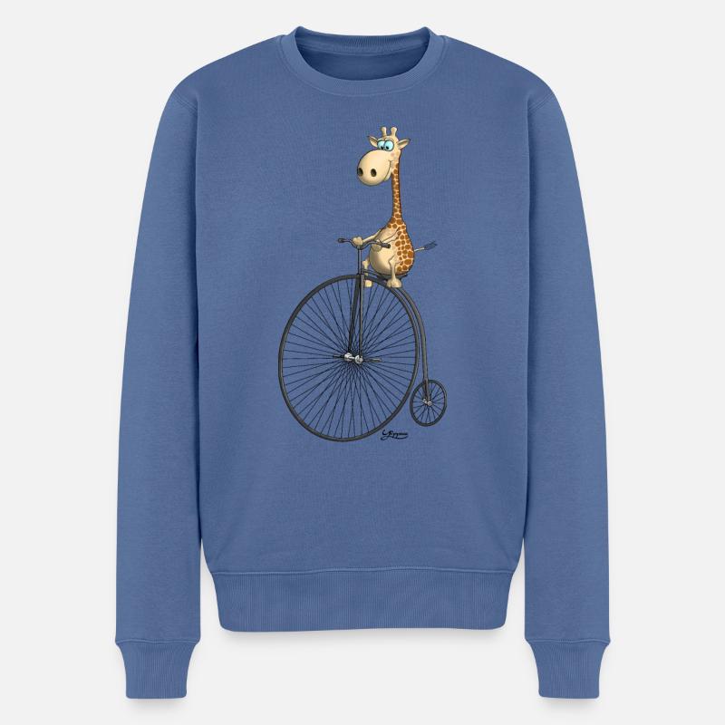 Roue haute amusante avec girafe - Pull Premium bio Homme - bleu pigeon