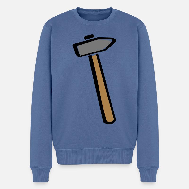 Outil bricoleur - Outil artisan - marteau - Pull Premium bio Homme - bleu pigeon