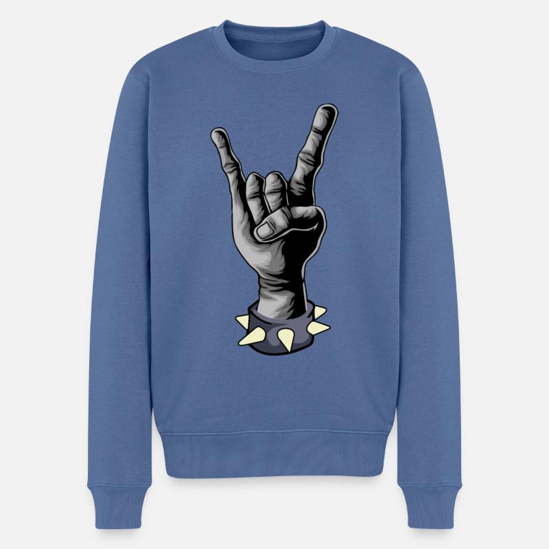Pommesgabel Rock Heavy Metal Hand Handzeichen - Männer Premium Bio Pullover - Taubenblau