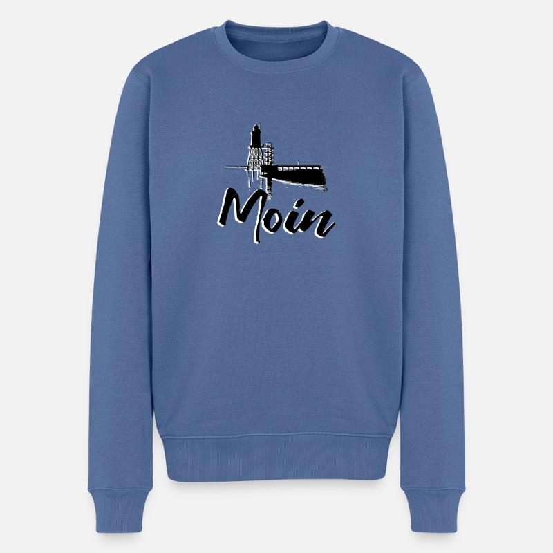 Moin für Nordlichter mit Leuchtturm Obereversand - Männer Premium Bio Pullover - Taubenblau