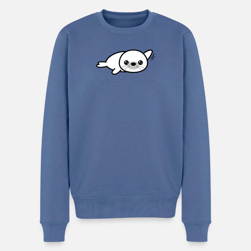 Niedliche Robbe im Schwarz-Weiß Stil - Männer Premium Bio Pullover - Taubenblau