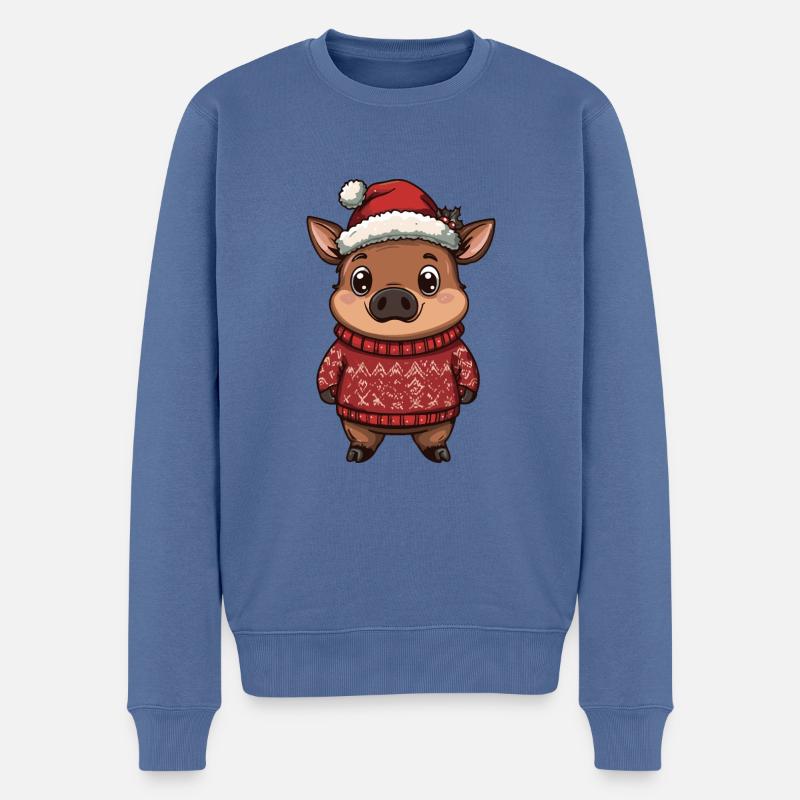 Cochon Noël Comique Sanglier - Pull Premium bio Homme - bleu pigeon