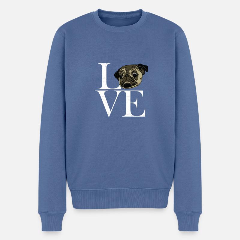 Mops blanc - Pull Premium bio Homme - bleu pigeon