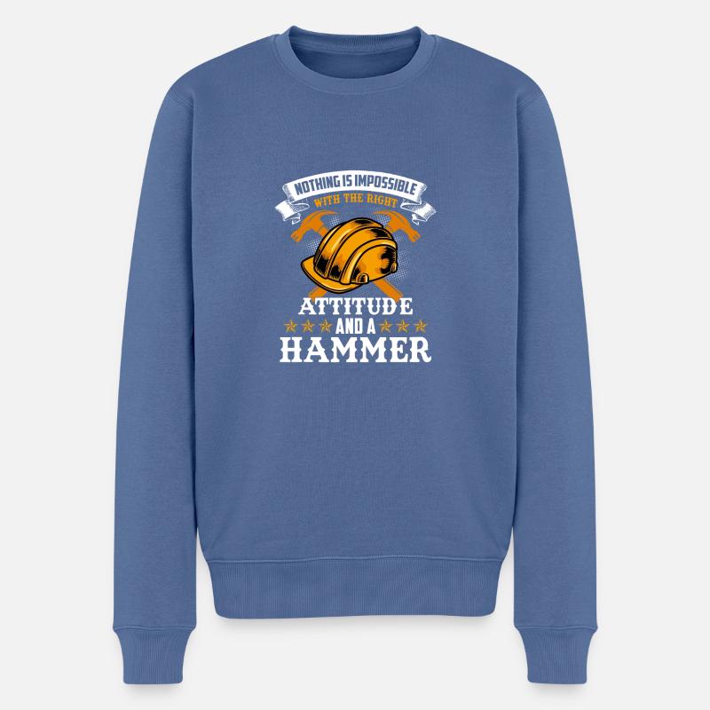 construction worker hammer - Männer Premium Bio Pullover - Taubenblau