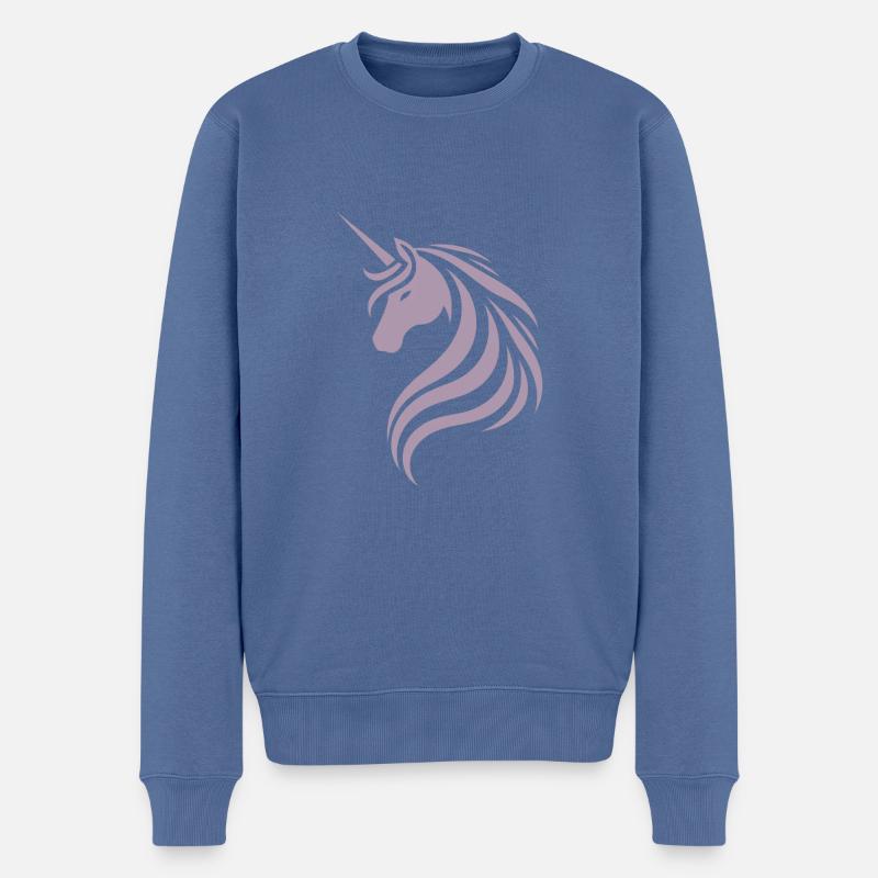 Einhorn-Mystik: Silhouettenkopf-Logo - Männer Premium Bio Pullover - Taubenblau