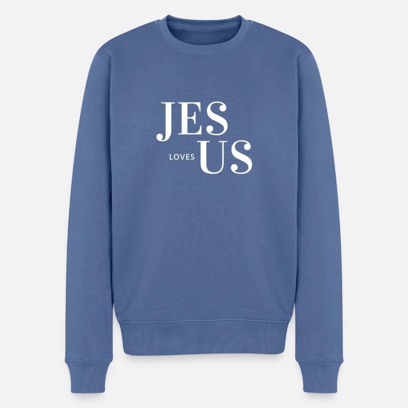 Jesus Christus,Jesus Christus,Jesus Christus,Jesus - Männer Premium Bio Pullover - Taubenblau
