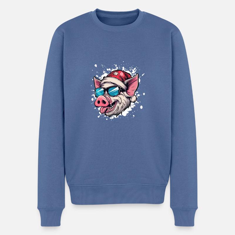 Cochon Noël Drôle - Pull Premium bio Homme - bleu pigeon
