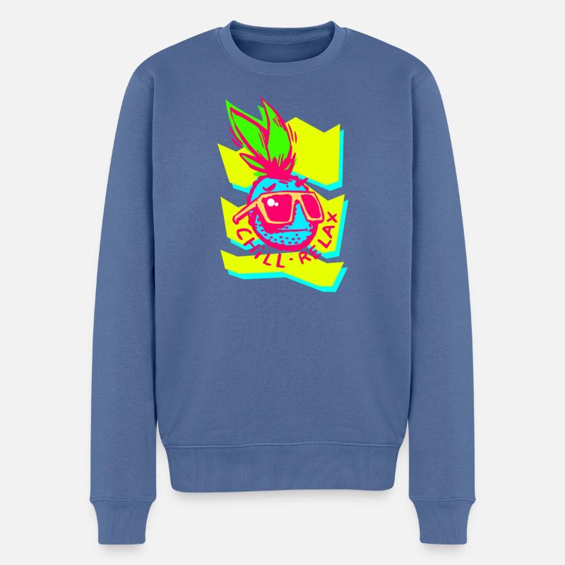 Neon Ananas Chill Relax Grafik - Männer Premium Bio Pullover - Taubenblau