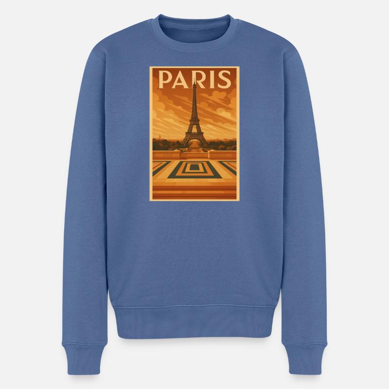 Eiffelturm als Art Deo Reiseposter - Männer Premium Bio Pullover - Taubenblau