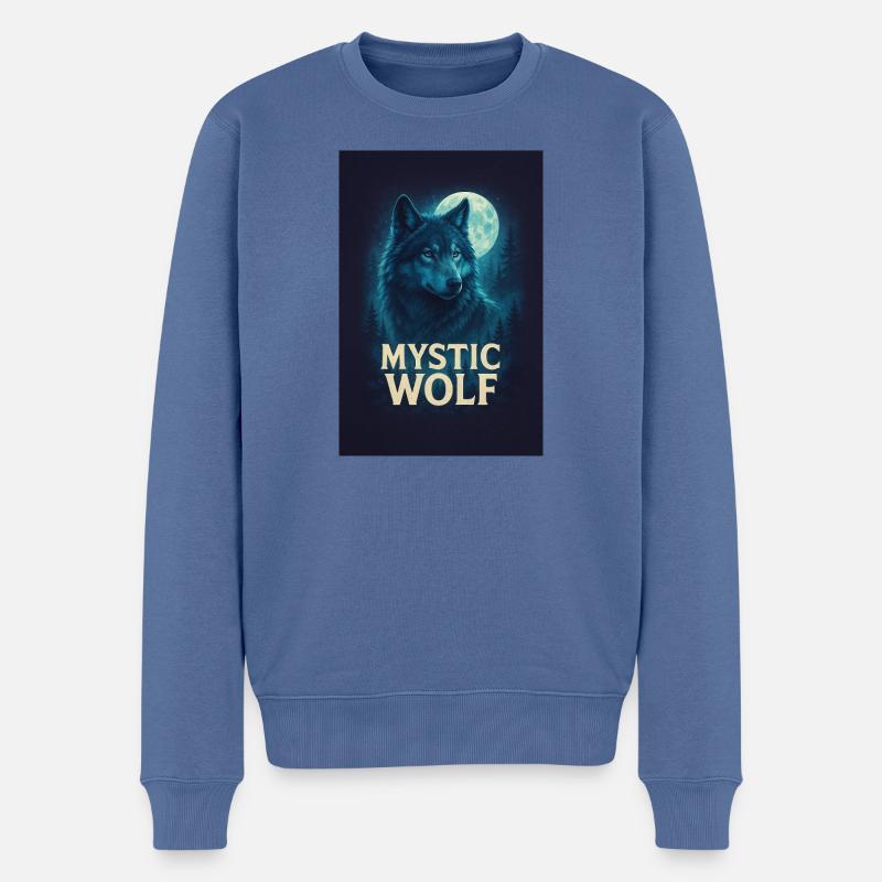 Mystic Wolf - Männer Premium Bio Pullover - Taubenblau