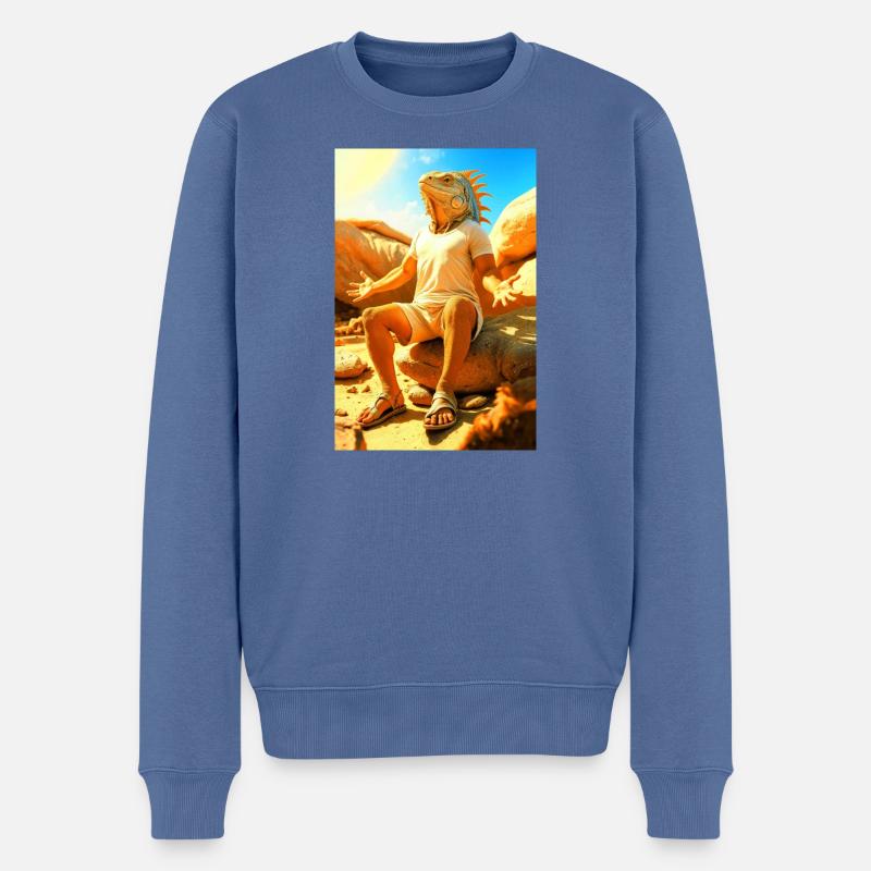 Humanoider Leguan in der Sonne - Männer Premium Bio Pullover - Taubenblau