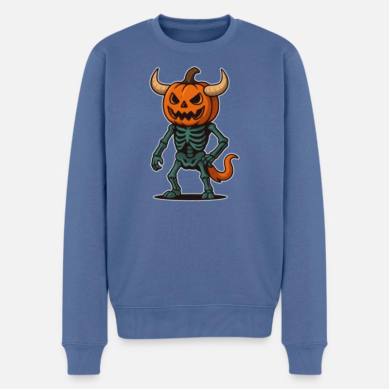 Citrouille Squelette Guerrier - Pull Premium bio Homme - bleu pigeon