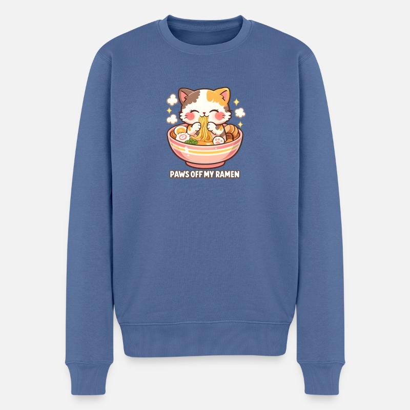 Ramen Chat Pattes Éloignées - Pull Premium bio Homme - bleu pigeon
