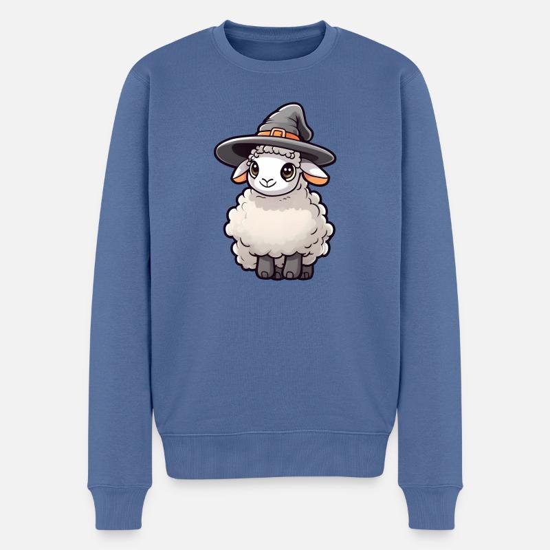 Niedliches Halloween Schaf mit Hexenhut. - Männer Premium Bio Pullover - Taubenblau