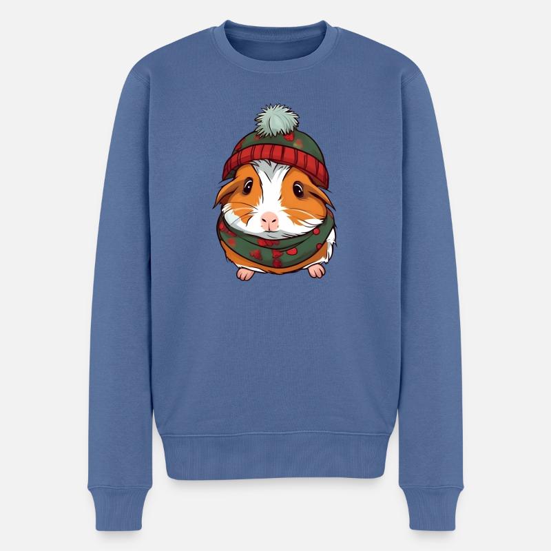 Mignon cochon d’Inde dans un look d’hiver festif ! - Pull Premium bio Homme - bleu pigeon