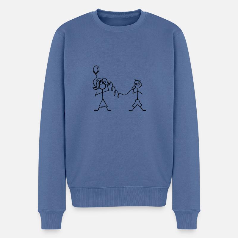 Freundschaft Familie Strichmännchen - Männer Premium Bio Pullover - Taubenblau