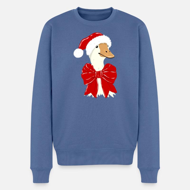 Canard de Noël avec ruban rouge - Pull Premium bio Homme - bleu pigeon