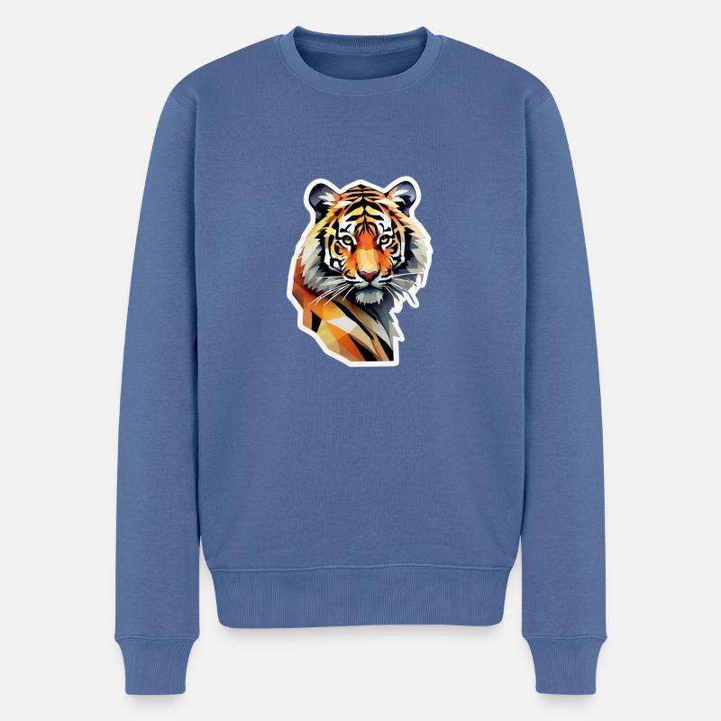 Tiger Polygon - Männer Premium Bio Pullover - Taubenblau