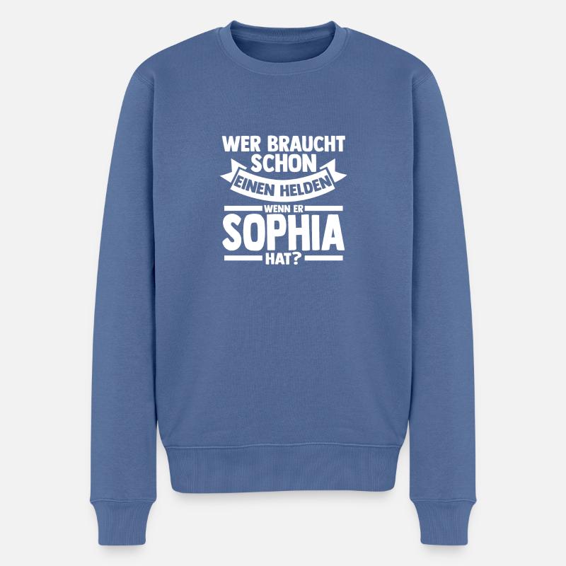 Prénom Héroïne Sophia - Pull Premium bio Homme - bleu pigeon