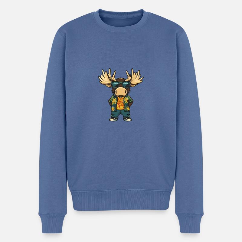Elch Comic Cool Sommer - Männer Premium Bio Pullover - Taubenblau