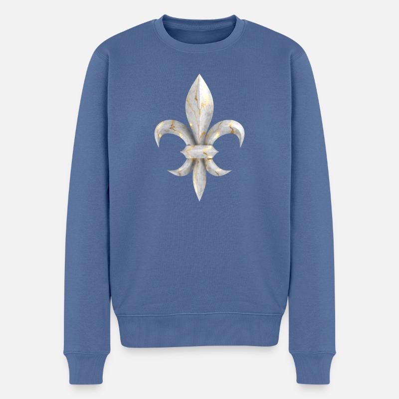 Fleur de Lys / Fleur de Lis marbre aux veines d’or - Pull Premium bio Homme - bleu pigeon