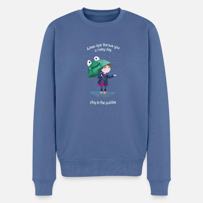 Mädchen mit Regenschirm - Männer Premium Bio Pullover - Taubenblau