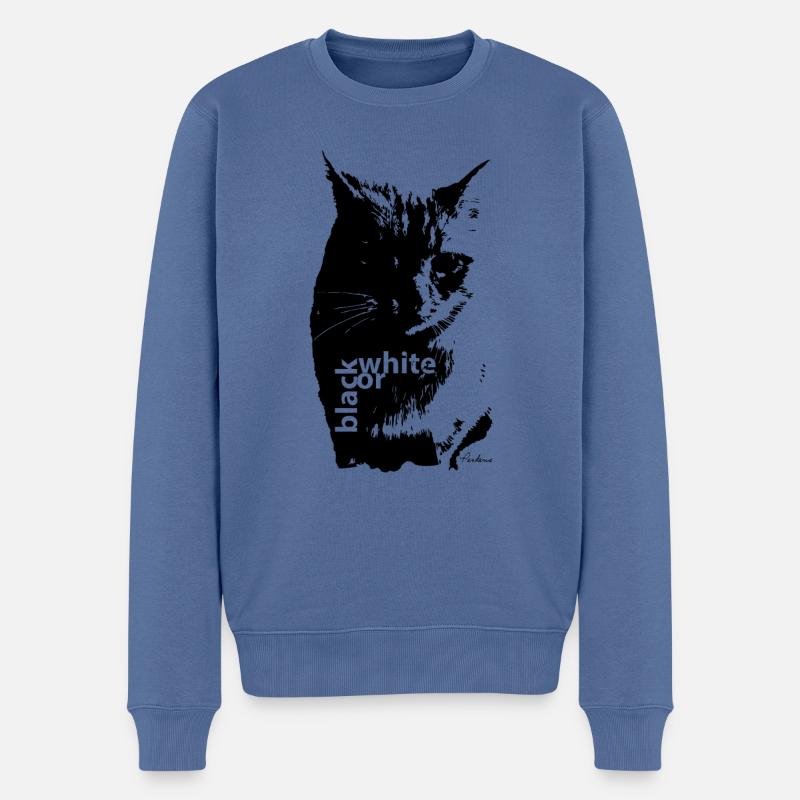 Black or white kitty by Perkins - Männer Premium Bio Pullover - Taubenblau