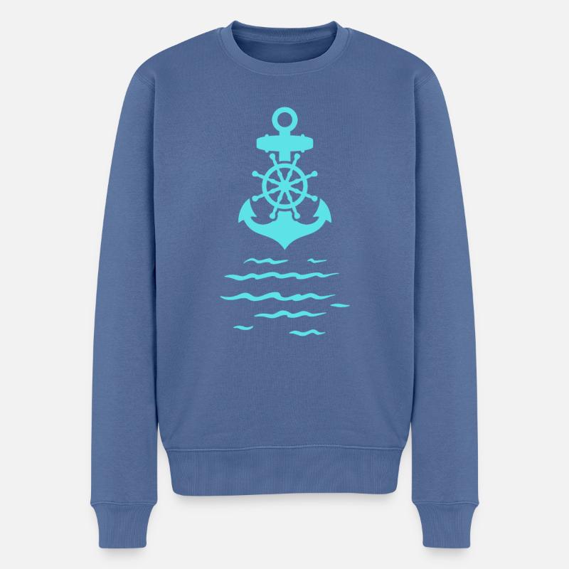 blauer Anker im Meer - Männer Premium Bio Pullover - Taubenblau