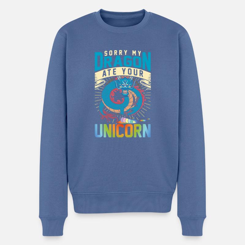 Sorry My Dragon Ate Your Unicorn Funny Fantasy - Männer Premium Bio Pullover - Taubenblau