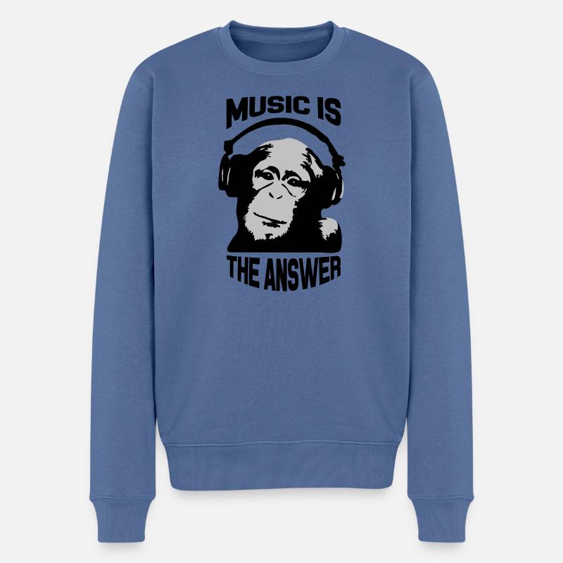 Musik ist die Antwort | Lustiger Schimpansen-DJ - Männer Premium Bio Pullover - Taubenblau