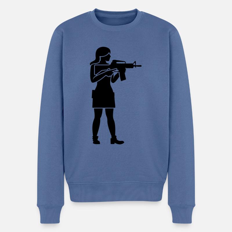 Soldatin Frau - Männer Premium Bio Pullover - Taubenblau
