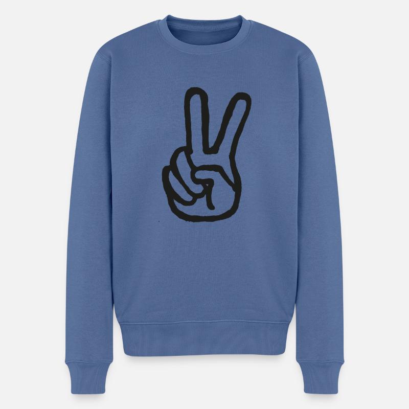 Peacezeichen - Männer Premium Bio Pullover - Taubenblau
