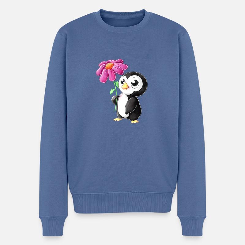 Pingouin de dessin animé mignon - Pull Premium bio Homme - bleu pigeon