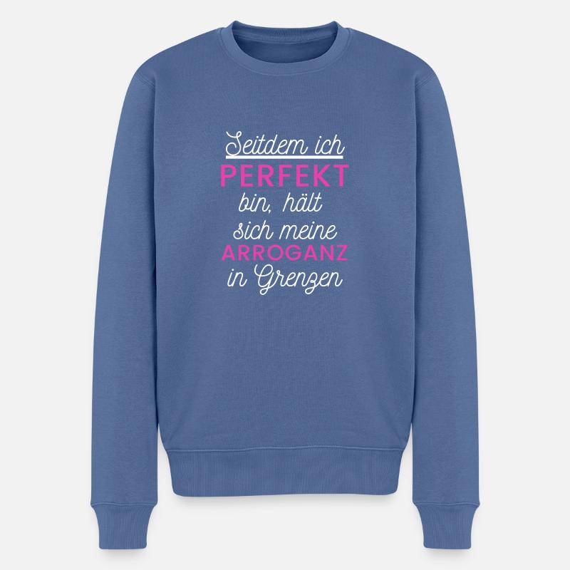 Selbstironische Perfektion - Männer Premium Bio Pullover - Taubenblau