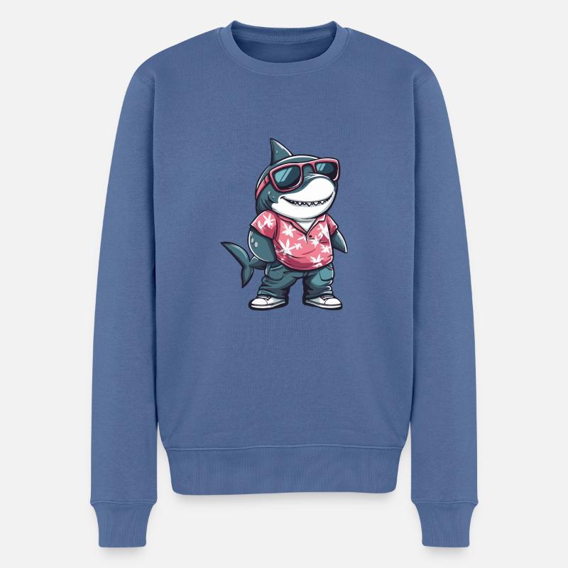 Hai Comic Cool Sommer - Männer Premium Bio Pullover - Taubenblau