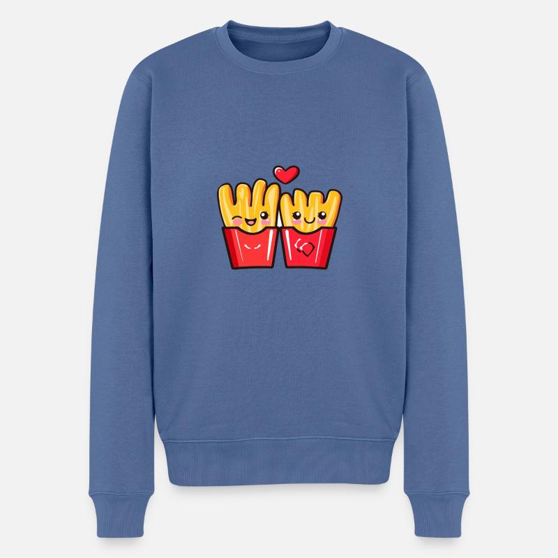 Pommes Paar Liebe Herz Valentinstag - Männer Premium Bio Pullover - Taubenblau