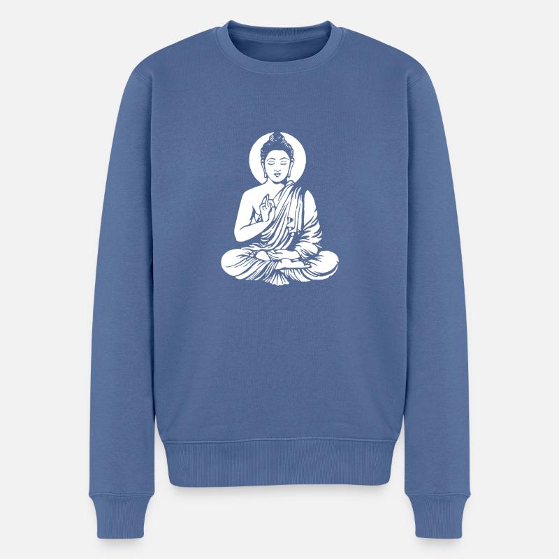 buddha-white - Männer Premium Bio Pullover - Taubenblau