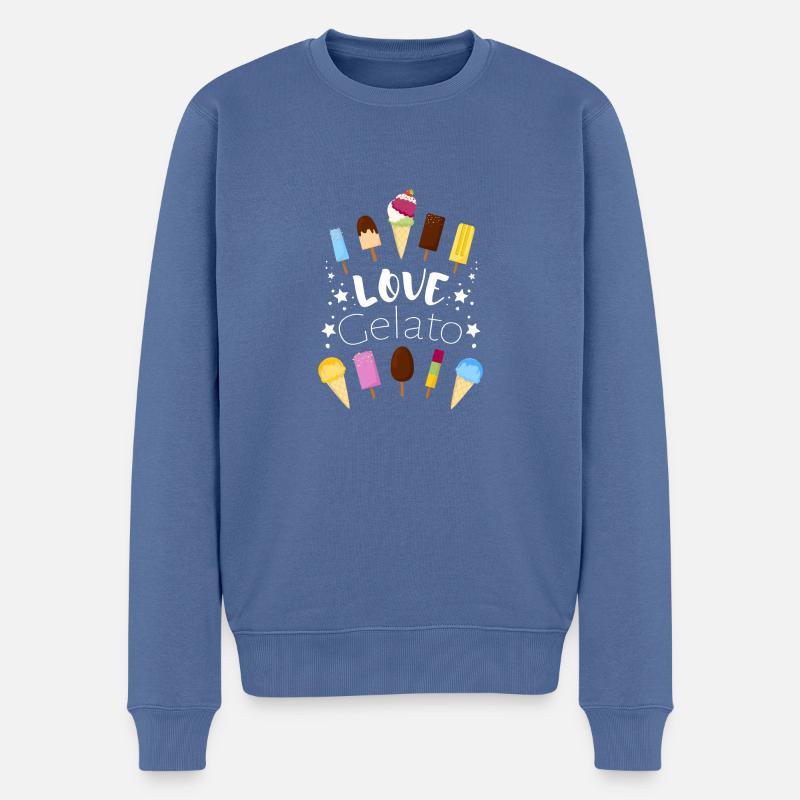 Love-Gelato-Font-weiss - Männer Premium Bio Pullover - Taubenblau
