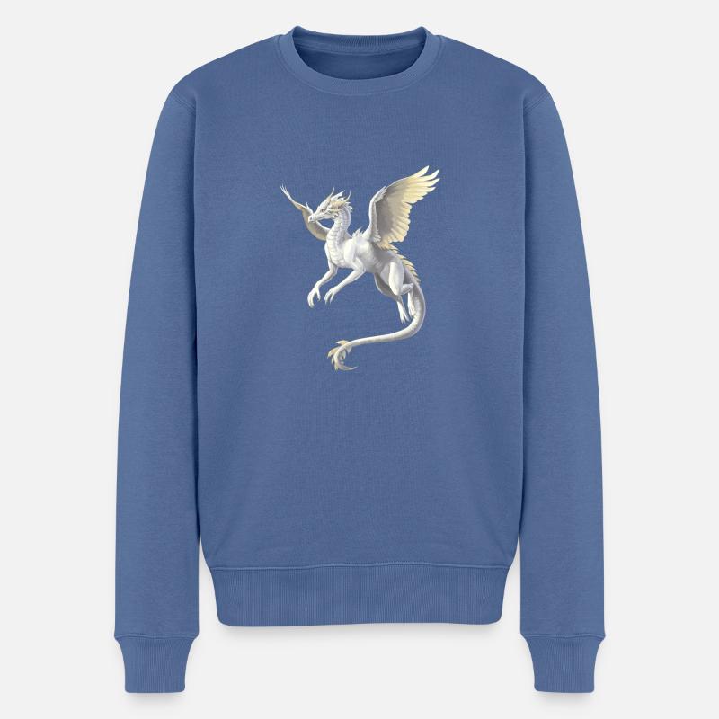 Weißer Drache - Männer Premium Bio Pullover - Taubenblau